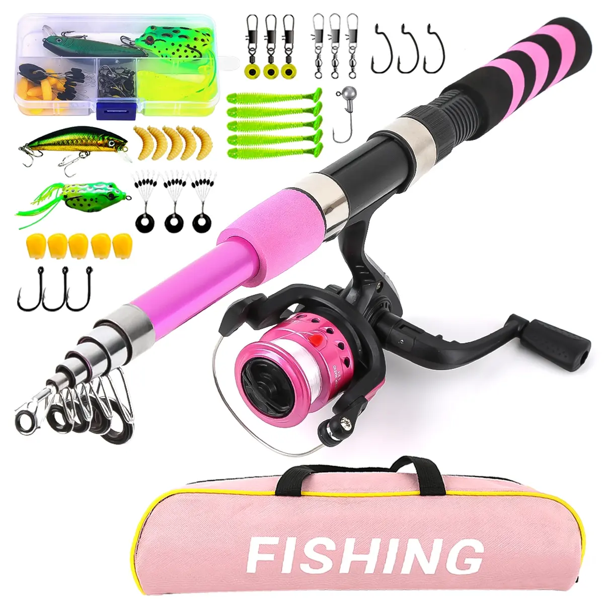 Fishing Rod Set 1.8m with Lure Box & Storage Bag, Pre-Loaded Reel, Ideal Gift for Beginners, Perfect for Fishing Enthusiasts, Fishing Gear Set, Fishing Lure Kit, Fishing Tackle Kit, Fishing Equipment, Fishing Tools, Fishing Supplies