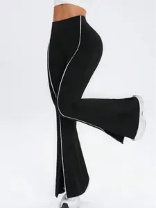 Women's Colorblock Pattern High Waisted Knit Material Yoga Pants, Casual Split Leg Feature Running Trousers, All Seasons Sportswear, High Waist Design Leggings, Casual Workout Leggings, 1 Piece Set