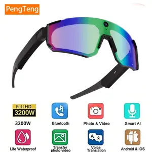 Smart Sports Glasses with Camera, 2K Photo/1200P Video Recording Wearable Glasses, IP54 Waterproof Multifunctional Wireless Audio Bluetooth Glasses with Headphone, Outdoor Sports Polarized Sunglasses with AI Voice Assistant, UV Protection Eyeglass