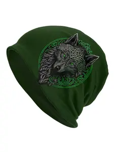Fashionable Unisex Beanies Featuring a Celtic Irish Knot And a Wolf Design for St. Patrick'S Day Graphic Hat Premium Headwear