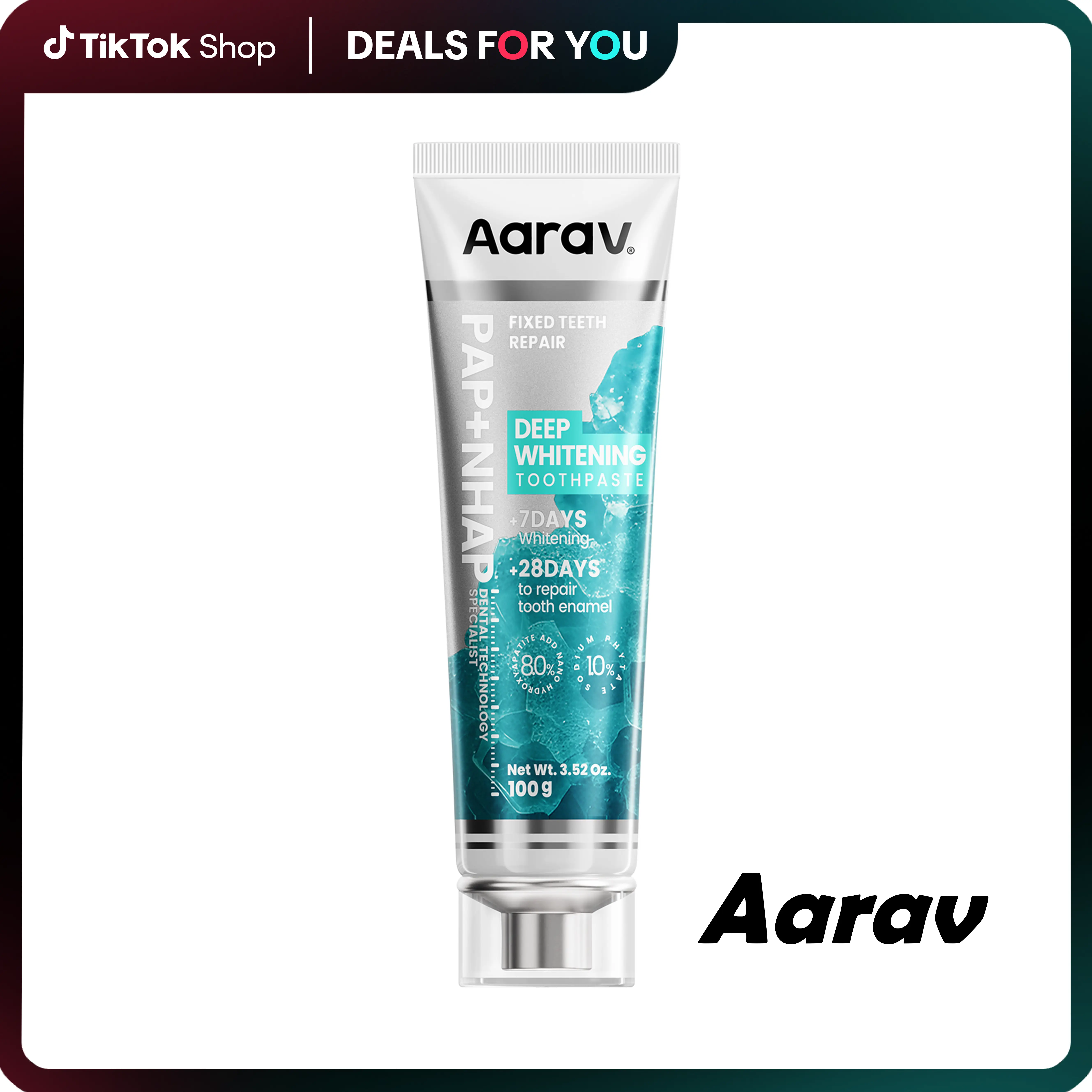 Aarav PAP Deep whitening Toothpaste 8%Hydroxyapatiteadded Fluoride Free, Plastic Free, Eco & Travel Friendly -Remineralize with NHA Oral