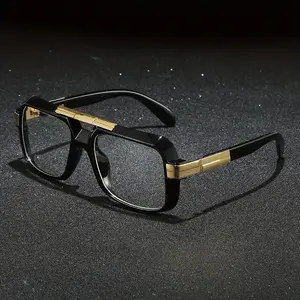 Chic Retro Full Frame Eyeglasses Black Gold Color Block Zinc Alloy Fashion Non-Prescription Glasses for Men Women