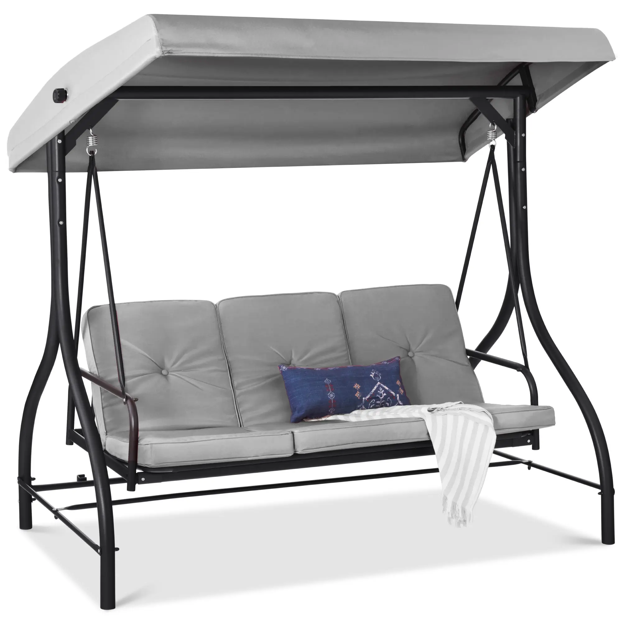 Best Choice Products 3-Seat Outdoor Converting Canopy Swing Glider Patio Hammock w/ Removable Cushions