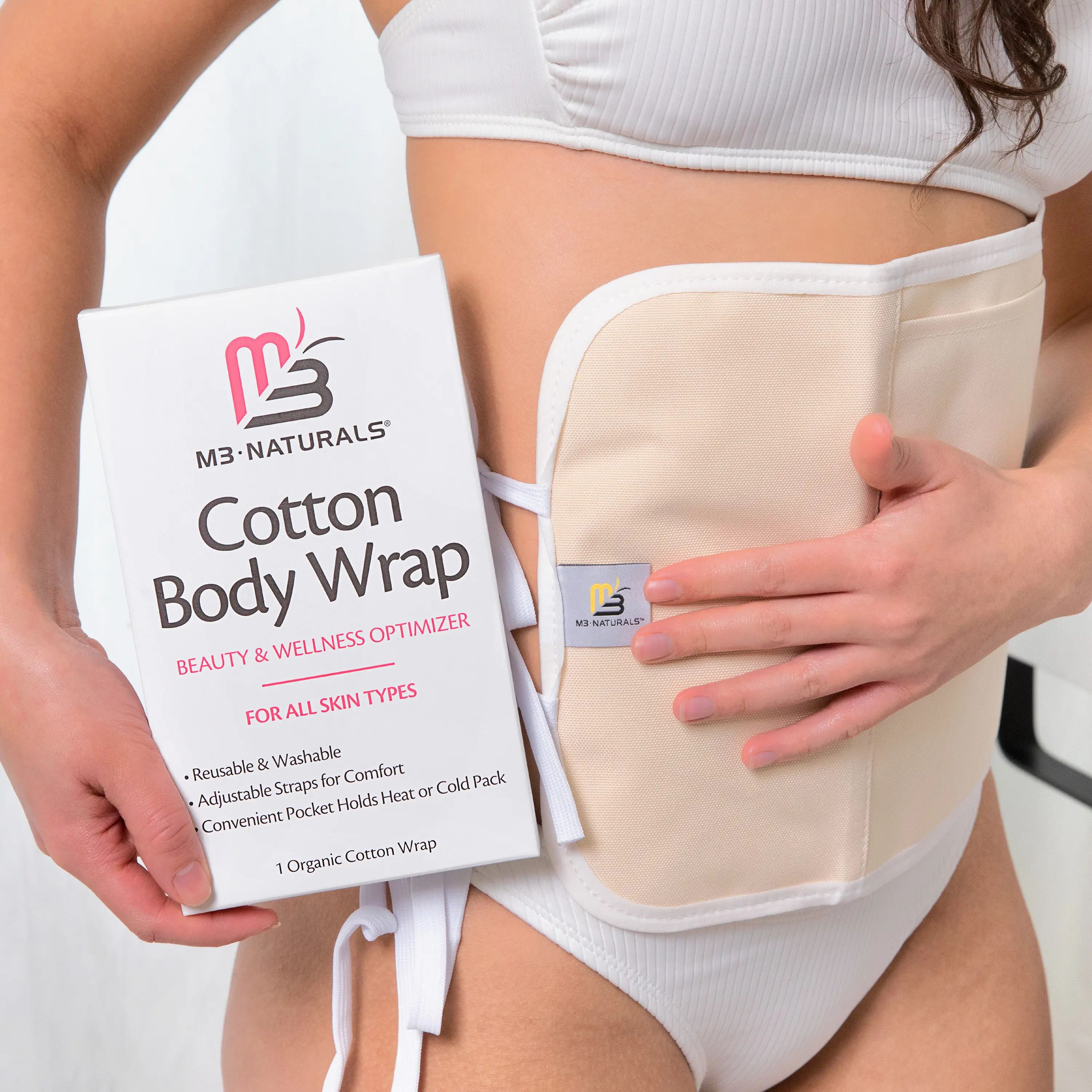 Castor Oil Wrap - Organic Cotton, Reusable Adjustable Pack with Durable Straps and Leak-Resistant Outer Layer, Stomach Wrap for Castor Oil Detox and Wellness (Beige)