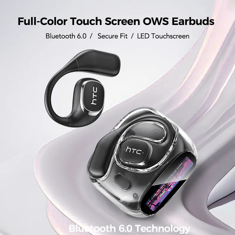 HTC NE11 Translation Wireless Earbuds Bluetooth Headphones with APP Support 150 Languages Translate Earphones, Noise Cancelling, Waterproof, Sports Ear Buds, Comfortable for Ears & Glasses Wearers, Workouts Over-Ear Buds with Earhooks Built-in Mic Headset