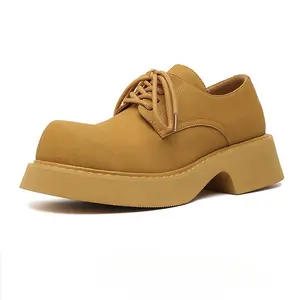 Men's Black Platform Derby Shoes – Japanese Style Chunky Sole Height Increasing Fashion Sneakers Oxfords 9522