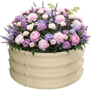 Round Galvanized Raised Garden Bed kit,White Outdoor Garden Raised Planter Box, Round Large Metal Raised Garden Beds for Vegetable 2 * 2 * 1ft 1Pack