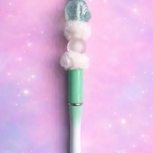 Green Pen with Fluffies and Glow in the Dark Bead - Unique Design