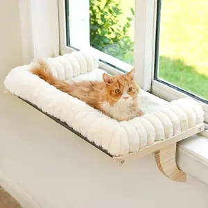 Cloud-Soft  Window Sill Perch with Zipper Designed Cushioned Bed, Supportive  Window Seat with  Solid  & Sturdy Metal Frame, Pet Hammock Bed for Large Cats (Large, White)