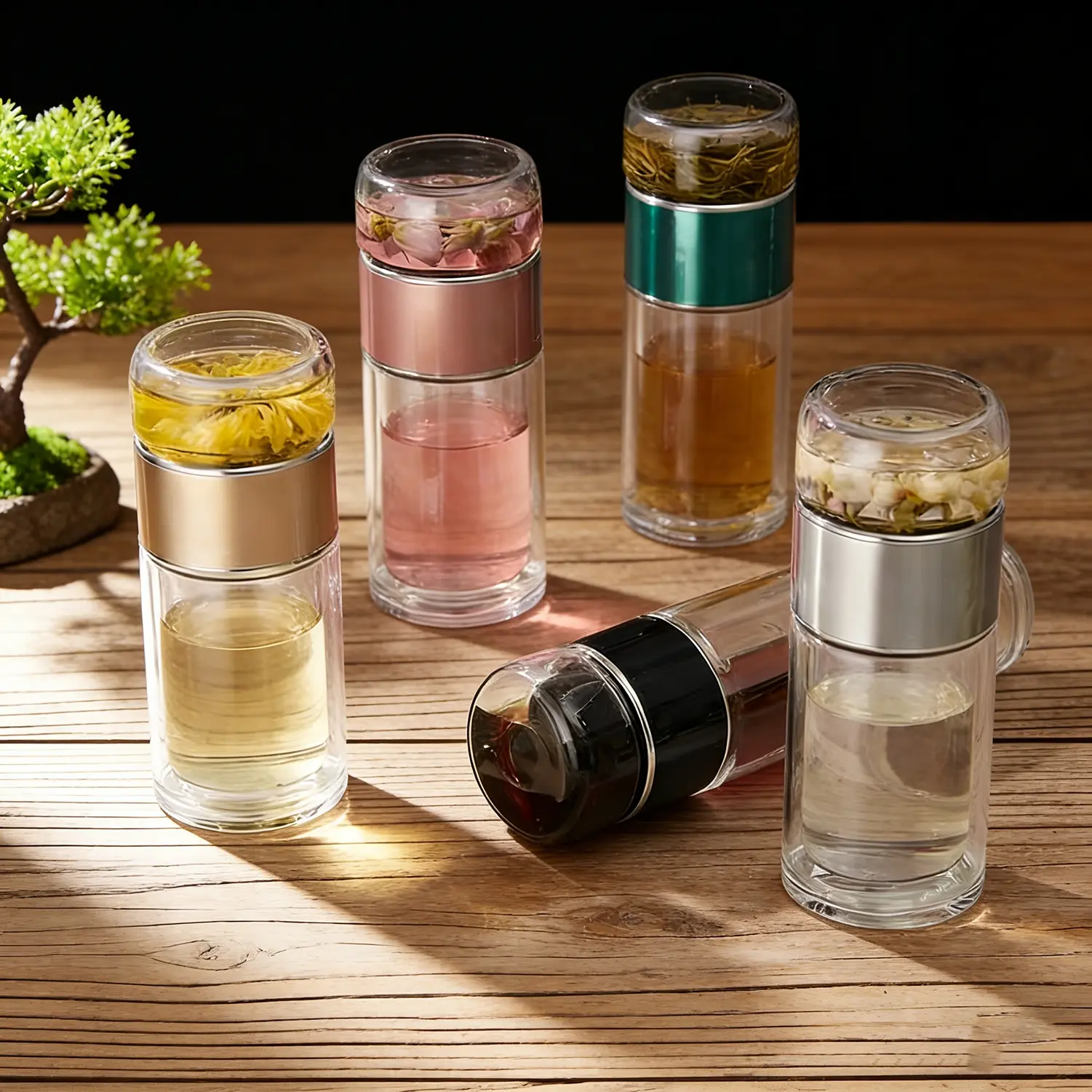 350ML Double Wall Glass Tea Infuser Bottle - Insulated Water Bottle with Tea Filter, Hot & Cold Drinks Thermos, Flasks, Ideal for Home Use & Gift for Dad/Mom