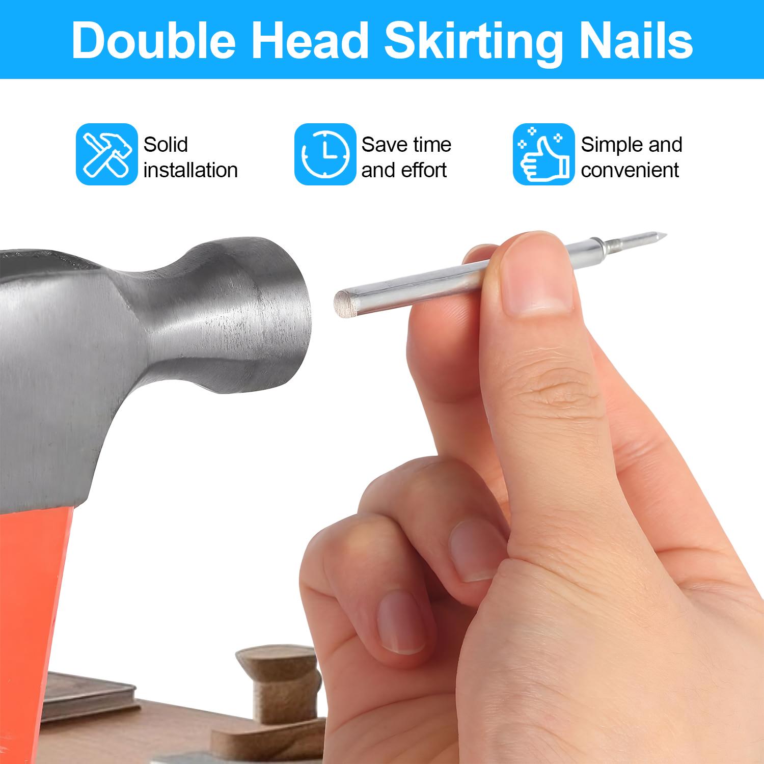 Non-Marking Double-Headed Skirting Nails, No Drilling Required Damage-Free Wall Nails, Easy Installation Mounting Kit for Baseboards, Wall Panels, Furniture Cover Plates, Sturdy Invisible Skirting Board Nails