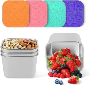 4Pack 6oz Reusable Stainless Steel Snack Containers for Kids, Easy Open Leak Proof Metal Small Toddler Snack Containers with Silicone Lids, Stackable Metal Toddler Lunch Box for Daycare School Travel