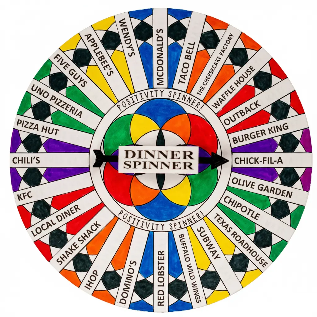 Dinner Spinner Restaurants - Restaurant Roulette - Restaurant Wheel of Fortune - Family & Couples Dinner Adventure Game - Ready to use – Arrives fully assembled, colored, printed and ready to spin!