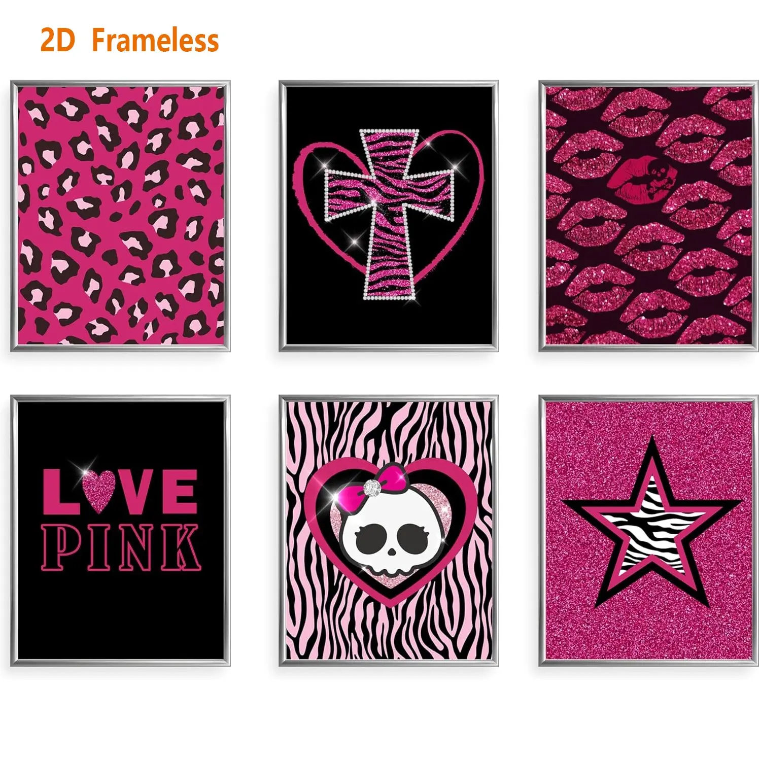 6-piece McBrine-style room decor set; retro Y2K posters perfect for a girl’s bedroom; bright pink 2000s-inspired wall art; “Emo Baddie” themed prints for a woman’s apartment; frameless
