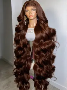 34 30Inch Chocolate Brown 13x4 Body Wave Lace Front Wig HD 13x6 Lace Frontal Wigs For Women Human Hair Brazilian 180 Density Pre Plucked With Baby Hair Put On Go Wig