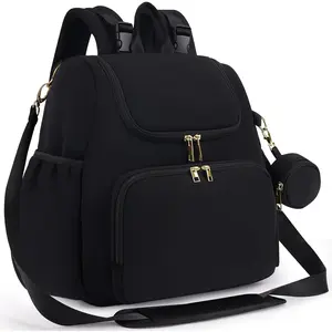 Diaper Bag 4 in 1 Convertible Diaper Backpack Neoprene   Bag for Mom and Dad with Changing Pad Stowable  Strap Travel with Pacifier Case and Insulated Pockets (Black)