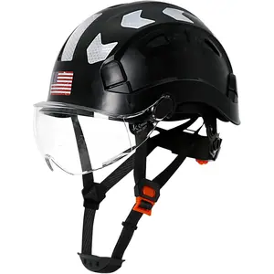 Industrial Construction Hard Hat with Flip-Up Visor, Lightweight Vented ABS Plastic Safety Cap, 6-Point Suspension, Reflectors, Adjustable Chin Strap for Outdoor Jobsite & Sports Use