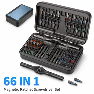 66 in 1 Magnetic Ratchet Screwdriver Set with S2 Steel Bits, H6.35 & H4 Precision Bits, Long Bits, Multi‑Function Handle for Electronics, Home & Bike Repair