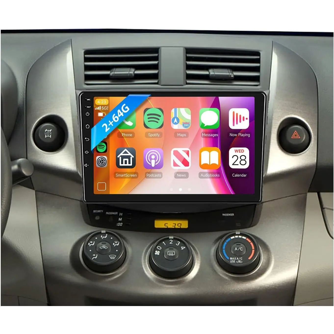 RIMOODY 9-in Bluetooth Car Stereos for Toyota RAV4 2007-2011, 2G+64G Android 15 Car Radio with Wireless CarPlay, Android Auto, GPS Navigation, WiFi Mirror Link, FM/RDS, USB + Backup Camera (Father's Day Gift)