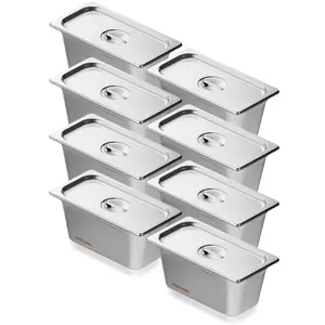 VEVOR 8 Pack Hotel Pans,  1/3 Size Anti-Jam Steam Pan with Lid, 0.8mm Thick Stainless Steel Steam Table Pan, 6-Inch Deep Commercial Table Pan, Catering Storage Food Pan, for Industrial & Scientific