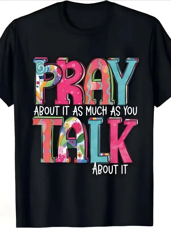 Pray More, Speak Less Graphic T-Shirt- Casual Crew Neck Short Sleeve Top, Ultra Soft Breathable Summer Style- Perfect Christian Religious Gift for Women, Moms, Friends