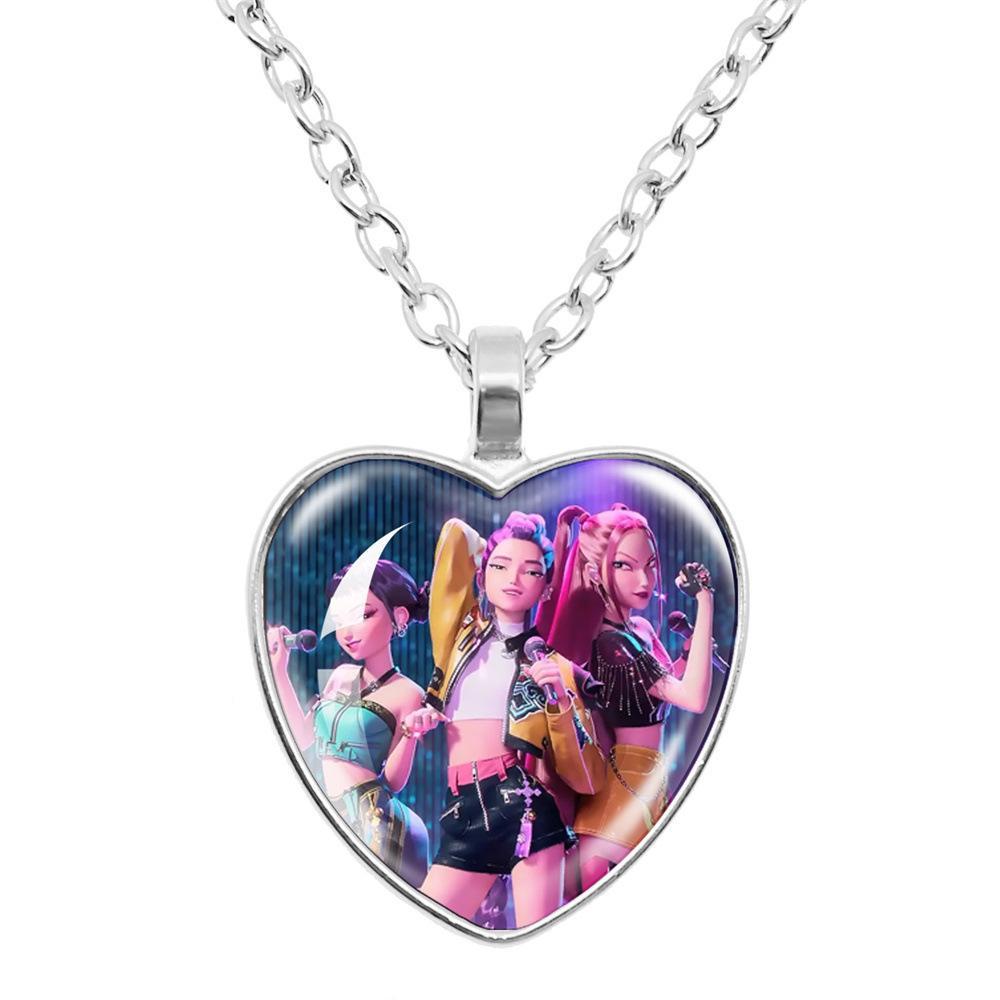 K-Pop  Demon Slayer "Time Gem" Heart Necklace — Featuring a Vibrant, Colorful Love Pendant. Perfect for Daily Wear, Vacations, and Dates — A Delightful and Exquisite Little Gift.