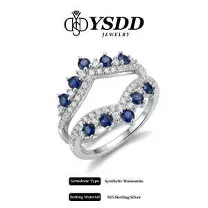 【#683】Regal Moissanite and Lab-grown Sappire Ring Enhancer vvs Synthetic Moissanite Rings in 925 Sterling SilverSappd