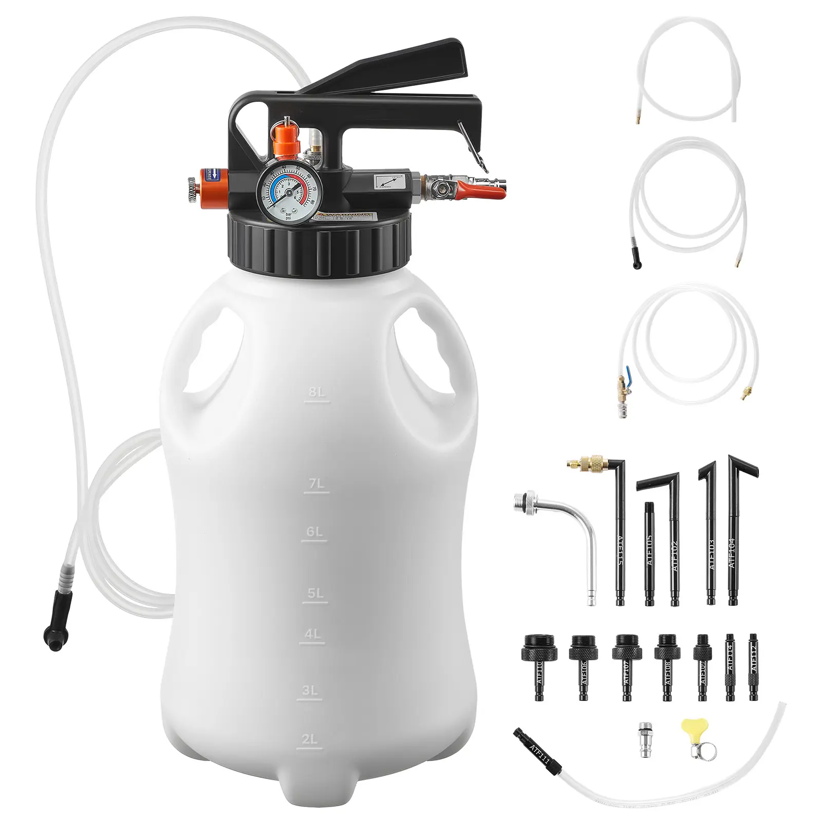 【summerfinds】VEVOR 8L Multi-Tool Fluid Extractor & ATF Refill Dispenser, Pneumatic Transmission Fluid Pump with 15 ATF Adapters, HDPE Tank for Cars, Boats | Father's Day Gift, Multi-Tool Fluid Extractors