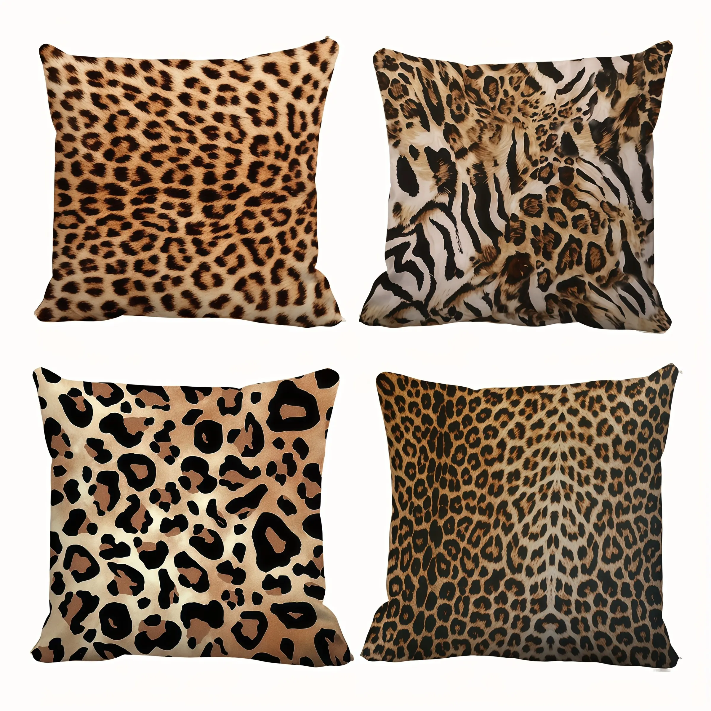 4pcs-Sexy Leopard Themed Throw Pillow Covers, Leopard Pattern Design, Home Décor Products, Bedroom Decorative Accessories, Cushion Cover Decoration for Couch Sofa, Room Decor and Bedroom Decor, Single Sided Printing, No Pillow Core