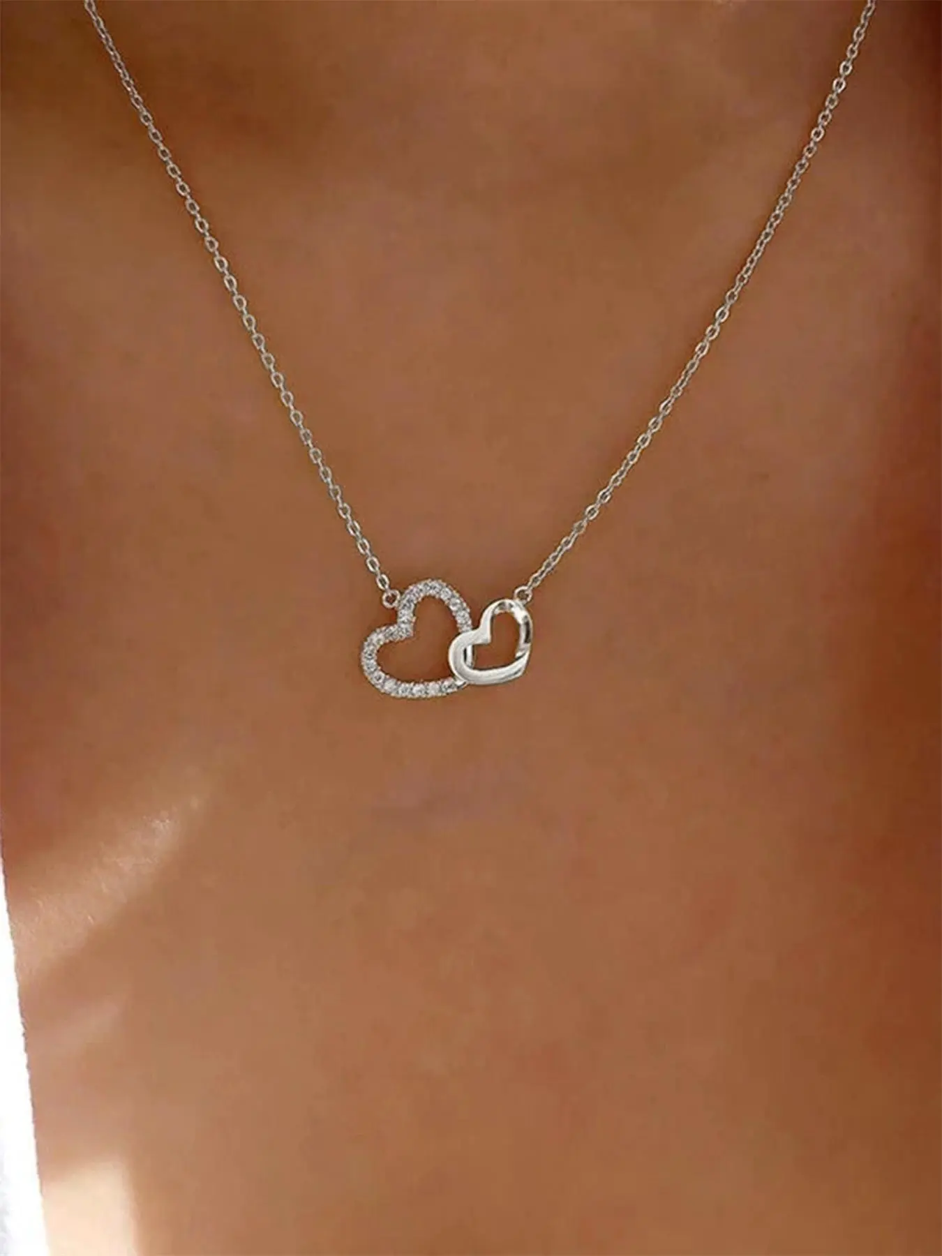 Women's Elegant Exquisite Rhinestone Heart Design Pendant Necklace, Trendy Sparkly Pendant Necklace, Chic Gorgeous Luxury Jewelry