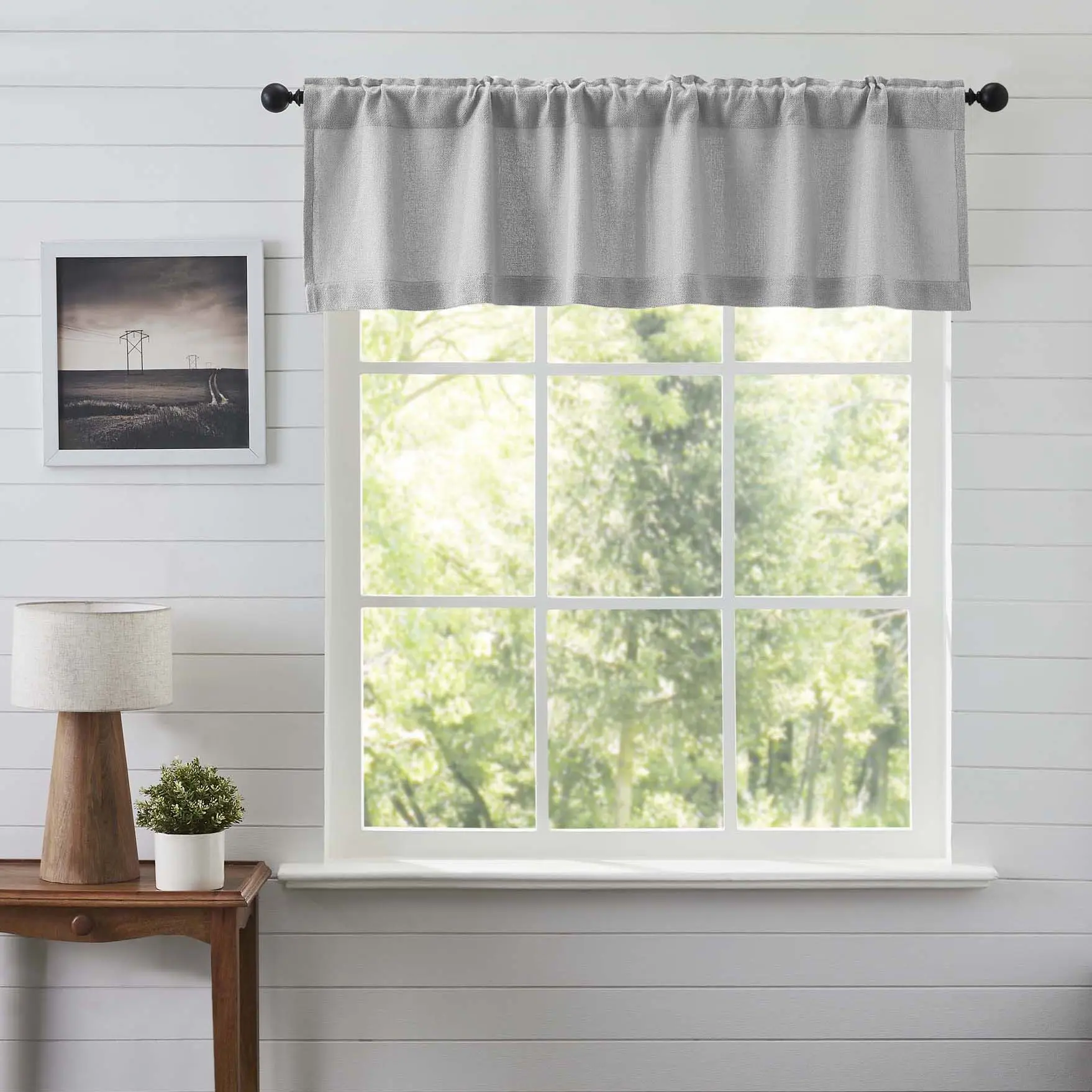 Baxter Burlap Dove Grey Valance, Classical 2-Inch Cotton Woven Farmhouse Style Valance for Windows, 2-Inch Valances