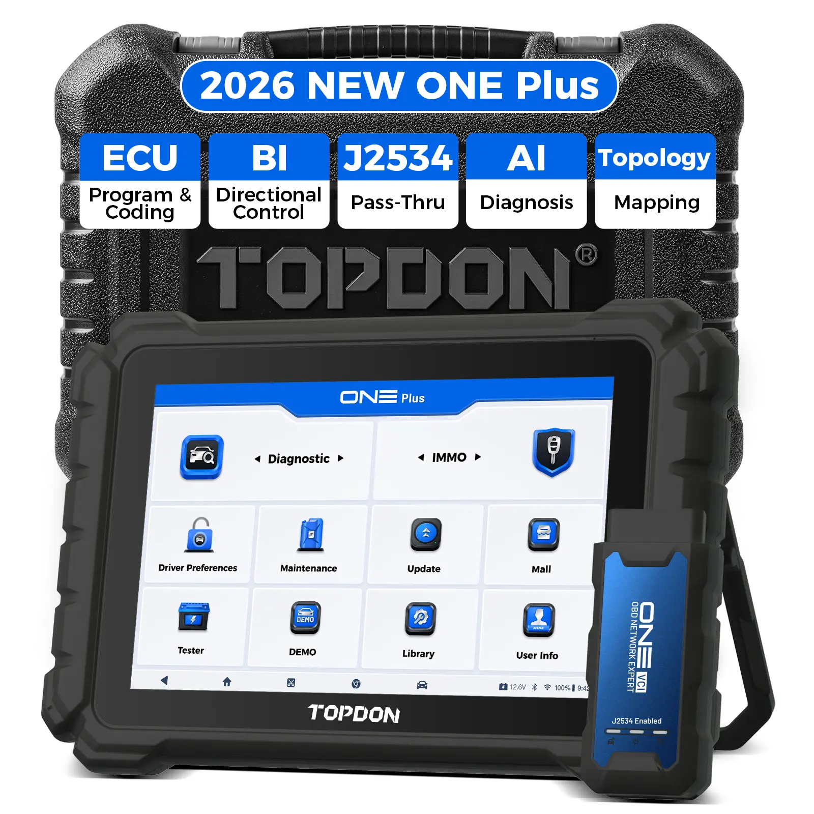 TOPDON ONE Plus OBD2 Scanner, Professional Bidirectional Scan Tool, ECU Programming & Coding, 50+ Reset, J2534 Pass-Thru/DoIP, Automotive Diagnostic Tool for All Vehicles with Topology Mapping