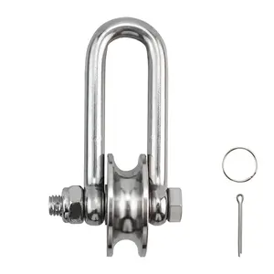 4.48x2.4inch D Shaped Long Shackle Pulley Silver Stainless Steel Bow Anchor Rollers Detachable Bearing 360 Degree Rotating Heavy Duty Towing Wheels Suitable for Driving Mechanical Equipment