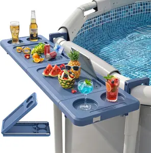 Poolside Bar, Poolside Bar Table with Adjustable Support Bracket Fits Above-ground Pools, Swim Up Bars Capacity Up to 110lbs, Patio Poolside Table Smart Fold ＆Weather Resistant Stable Tabletop
