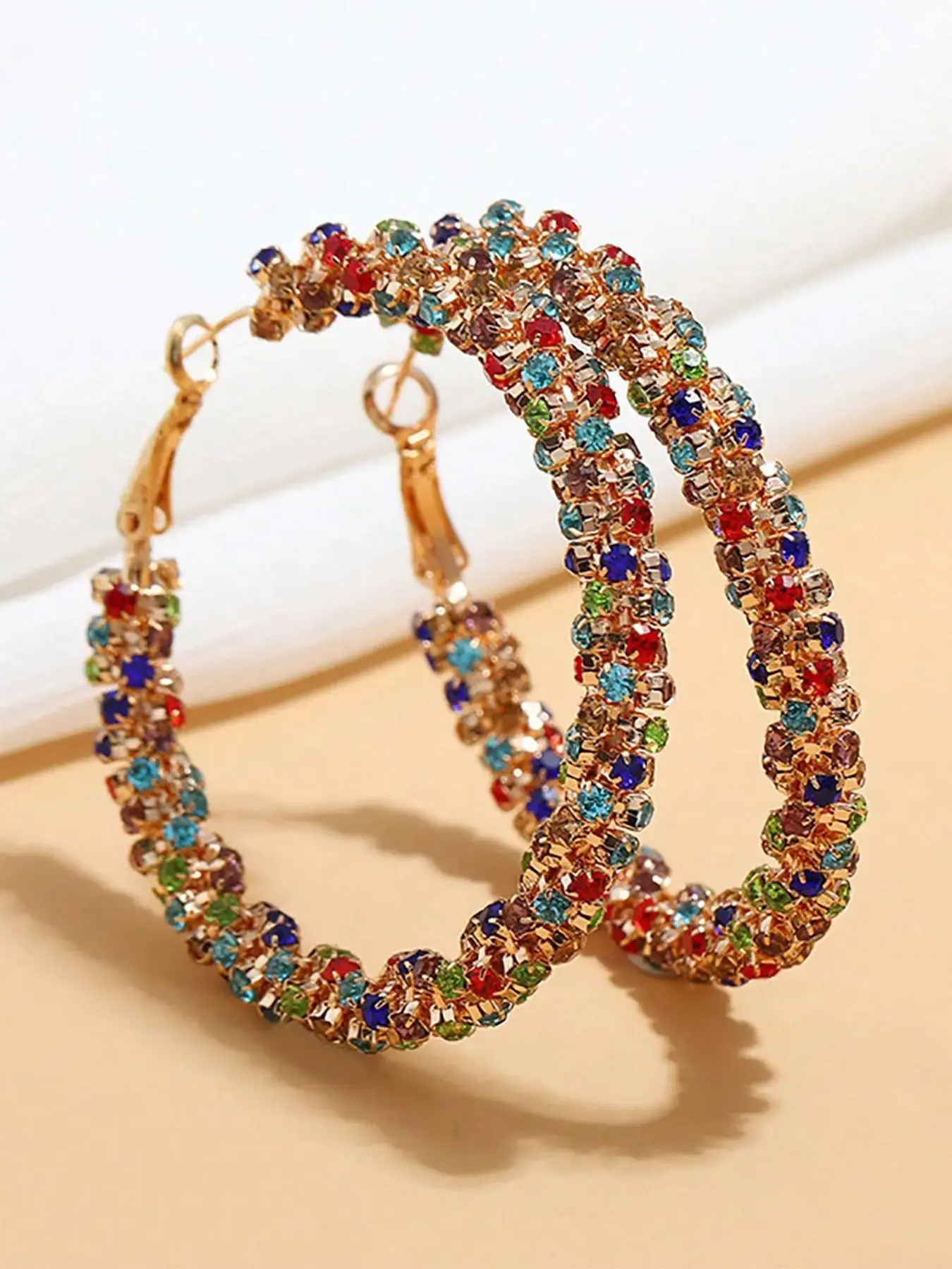 Women's Colorful Rhinestone Hoop Earrings, Daily Wear Fashion Jewelry, Elegant Birthday Gift, High-Quality Ear Rings, Stylish Accessories, Hoop Shape Earrings, Circle Shape Earrings