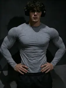 Men's Mixed Fabric Long Sleeve Quick-Dry T-Shirt, Slim Fit Sweat-Wicking Sports Top, Breathable Gym Training & Running Base Layer, Gym Workout Tee, Gym Tops