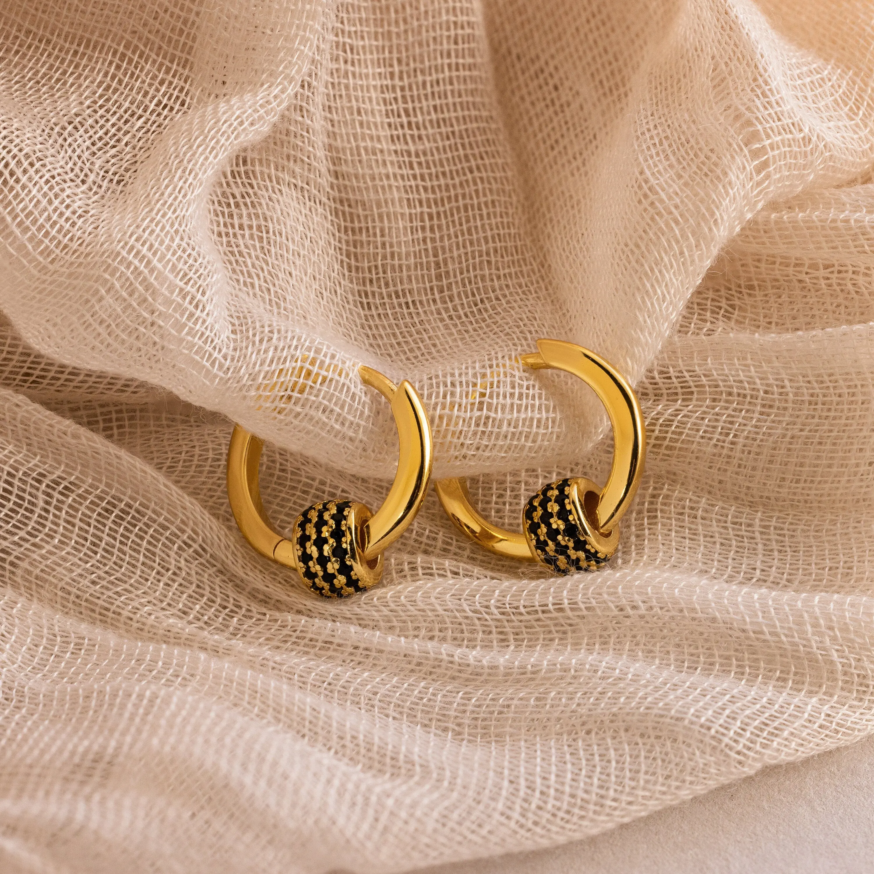 Onyx Pave Beaded Hoops by Caitlyn Minimalist - Dainty Black Bead Charm Huggie Earrings - Gothic Jewelry - Birthday Gift