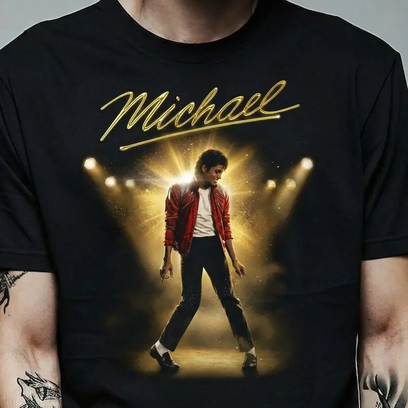 UOSO Men's Aesthetic Michael Jackson Graphic T-Shirt - 100% Cotton Soft Crew-Neck Streetwear Base Top with Reinforced Hem, Baseball Vibe King of Pop Fan Gift (Pair with Cap), Tshirt, Tee, Office, Classic, Fabric, Men's Graphic Tees, Cargo Pants, Leather,,