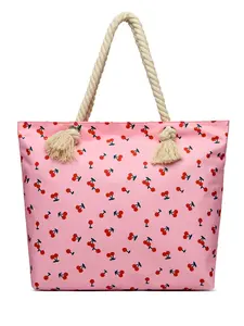 Maxoner Women's Large Beach Tote Bag, Red Cherry Leopard Print Floral Pattern, Polyester Microfiber Material, Waterproof Wet Compartment, Local Delivery Gym Sport Shoulder Bag, Athletic Chic