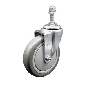 Service Caster SCC-TS20S514-PPUB-381615 Polyurethane Swivel Threaded Stem Caster, Threaded Castors with 5x1.25 in. Gray Wheel, 0.38 in. Stem, Ball Bearing Design, 350 lbs Load Capacity, Ideal for Bolt Hole-Compatible Carts