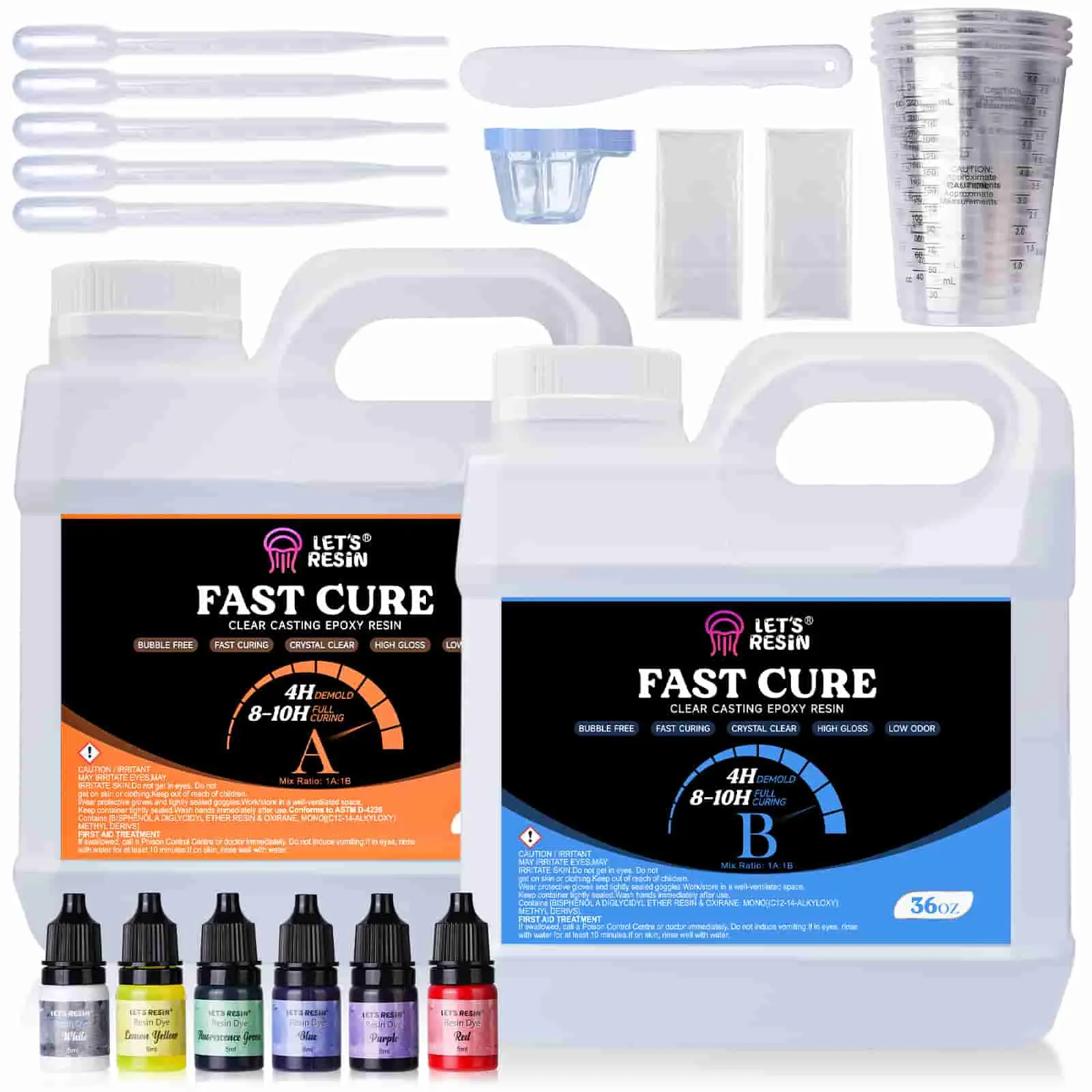 LET'S RESIN Fast Cure Epoxy Resin,Demold in 4 Hours, 72OZ Upgrade Quick Drying & Crystal Clear Resin, Bubble Free Epoxy Kit for Craft, Art, Craft Supplies with Dye, Cup, Stir Stick