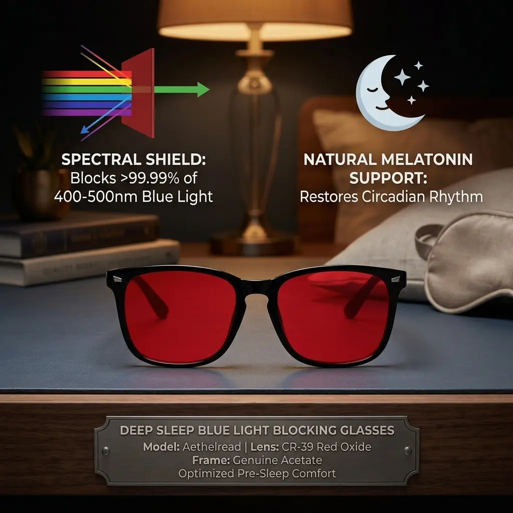 Minimalist Blue Light Blocking Sleep Glasses for Adults, Glossy Eyewear with 99.99% High Blockage Red Lens for Nighttime Use, Square Shape, Natural Melatonin Support, Angular Non-Prescription Glasses, Blue Light Lenses Non-Prescription Glasses