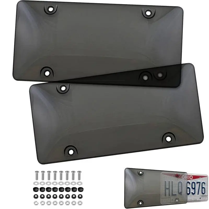 2pcs Smoked Black Transparent Tinted License Plate Frames - Unbreakable, Standard Fit, Weather Guard Automotive Car Exterior Accessories for Cars, Trucks
