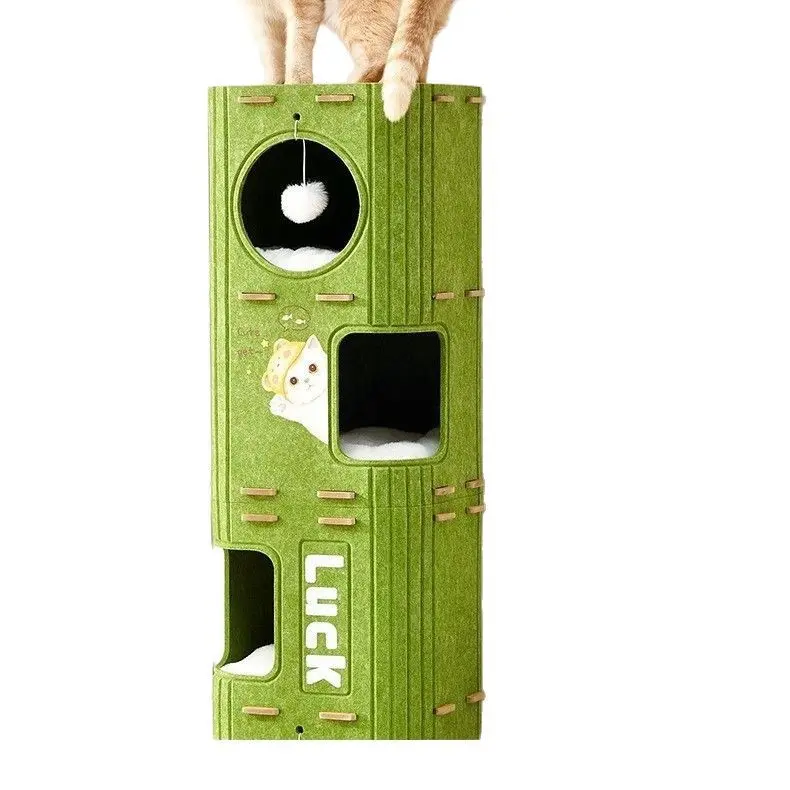 Multi-Level Cat House 4-Season Universal Cat Tree Tower with Scratching Board, Closed Condo & Winter Warm Bed for Indoor Cats