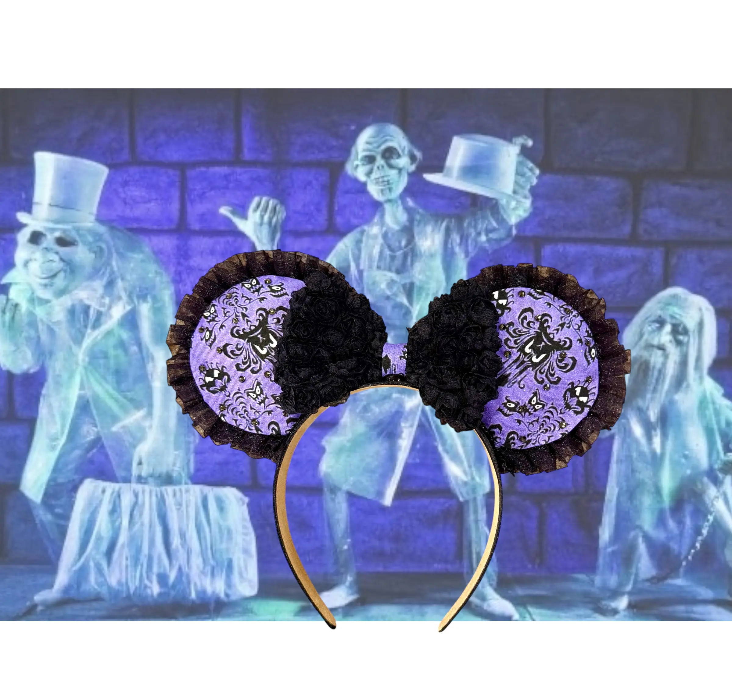 Spooky Mansion Inspired Mouse Ears | Purple Damask Gothic Headband | Halloween Theme Park Ears | Handmade Ghost Manor Accessories
