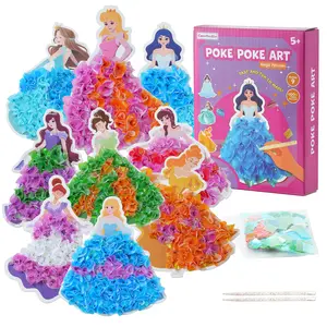 9PC Poke Art Kit for Girls Ages 4-8 | Princess Theme DIY Craft Kit | Mess-Free Fabric Puncture Painting | Creative Activity Gift for 6-12 Year Old Girls | Birthday Party Art Set