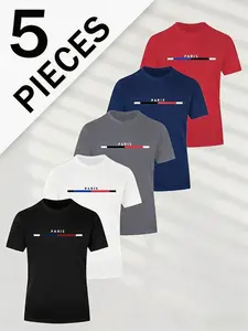 5-piece men's daily casual short-sleeved crew neck T-shirt, breathable and lightweight, Outdoorfun，suitable for summer sports and leisure wear, outdoor clothing, comfortable and breathable stretch fabric men's tops