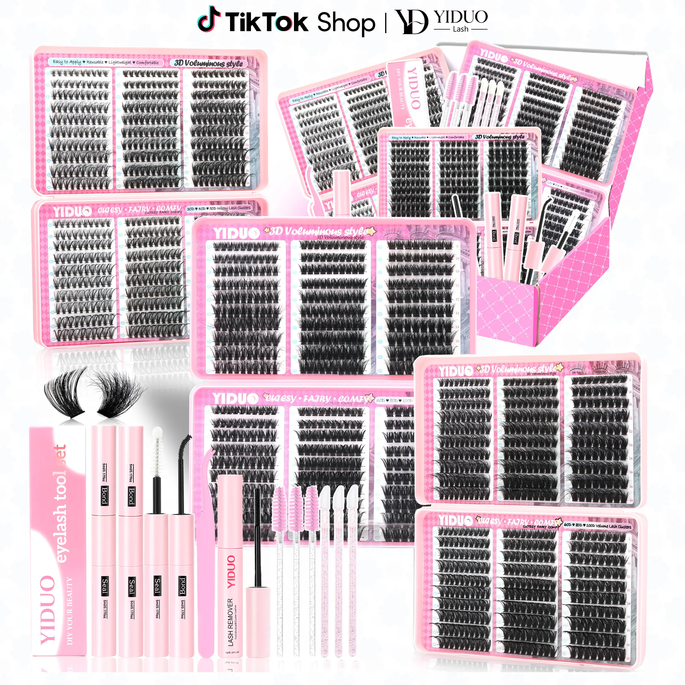 YIDUO Lash Clusters Extension Kit – Mixed Fluffy Individual Lashes with Lash Book, Multi-Volume Design, High Cost-Effectiveness, Includes Bond & Seal, Suitable for Beginners & Professionals BackToSchool