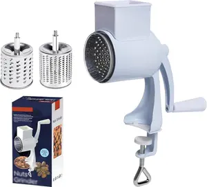 Manual Nut Chopper Cheese Grater Set, Multifunctional Dried Fruit Crusher & Peanut Masher, 160 Double-Blade Stainless Steel Kitchen Utensil with Grater Blade, Sturdy White Plastic & Steel Tool for Nuts, Cheese