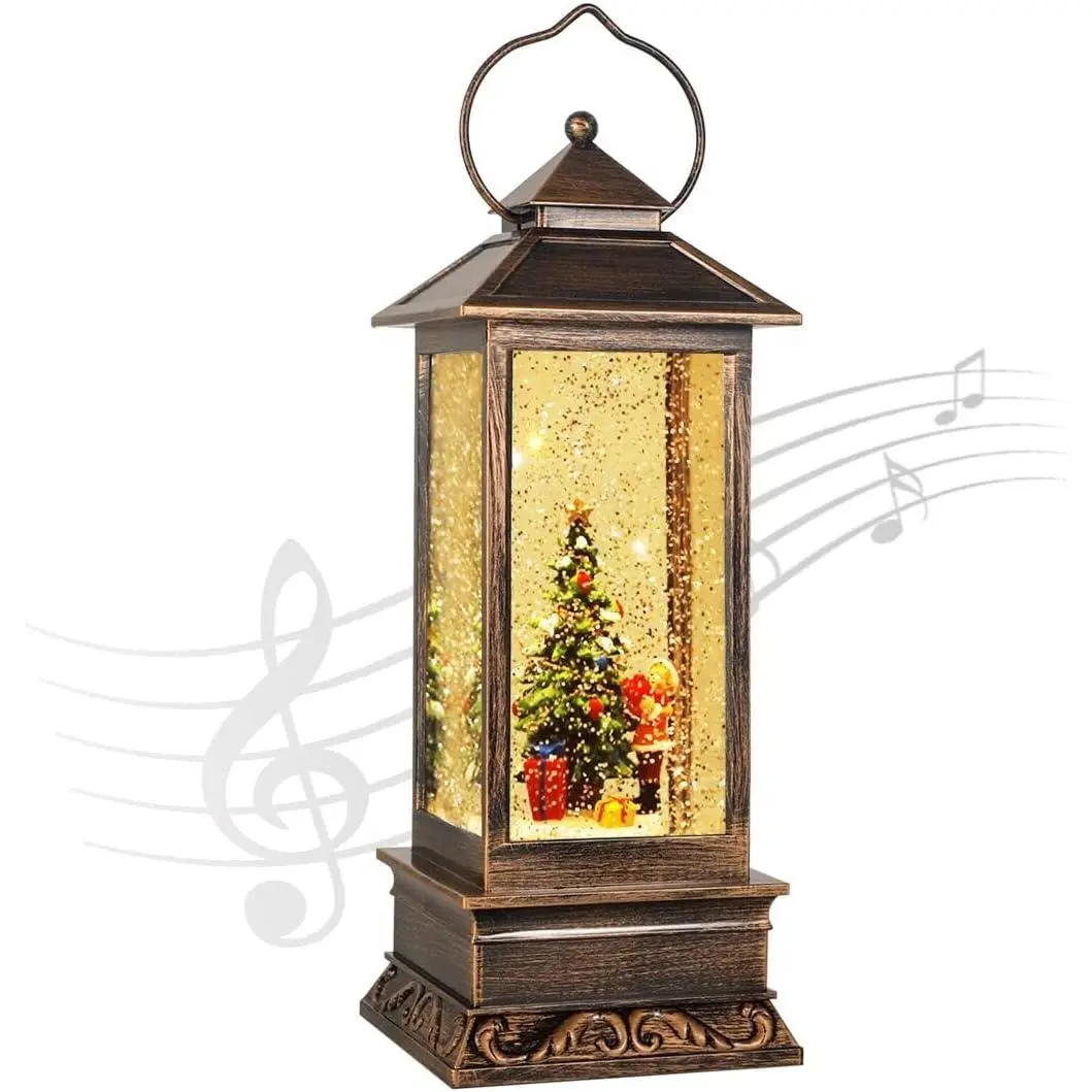 Christmas Snow Globe Lantern - Glitter Water Lantern with Music Playing, USB-Battery Operated (Batteries Included), Indoor Festive Ornaments for Xmas Tree Decoration Festival Gifts, Musical, Usb And Battery Operated